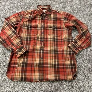 LL Bean Shirt Men's M Plaid Chamois Cloth Traditional Fit Heavyweight Orange